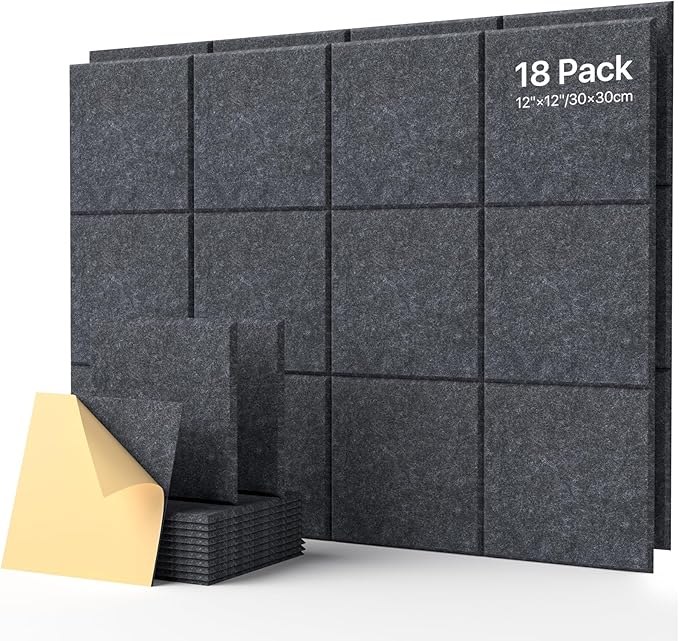18 Pack Soundproof Wall Panels Self-Adhesive, Square Sound Proof Foam Panels