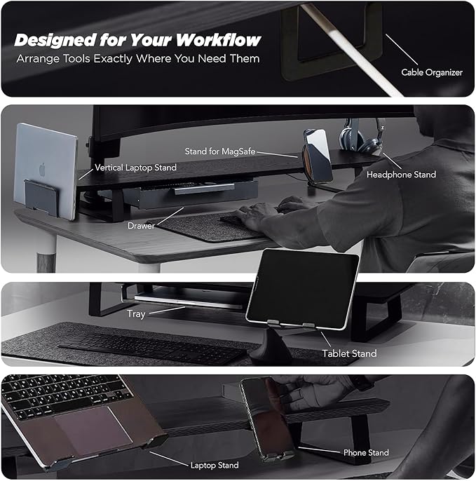ULTRARM Moodular Wooden Monitor Stand 45.6” Large Desk Organizer