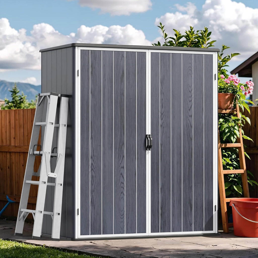 Devoko 5x3 FT Resin Storage Shed with Floor, Vertical Outdoor Cabinet