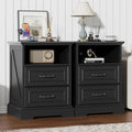 Nightstand with Charging Station Set of 2, Farmhouse Wood Small Dresser