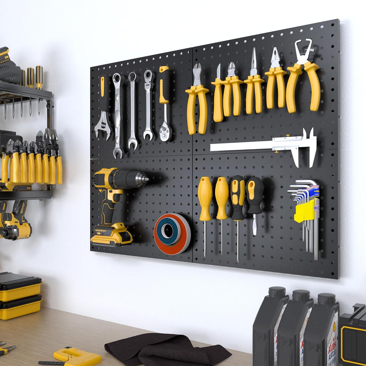 Spampur Peg Board, 4 Pack Metal Pegboard Panels Black Boards Wall Organizer