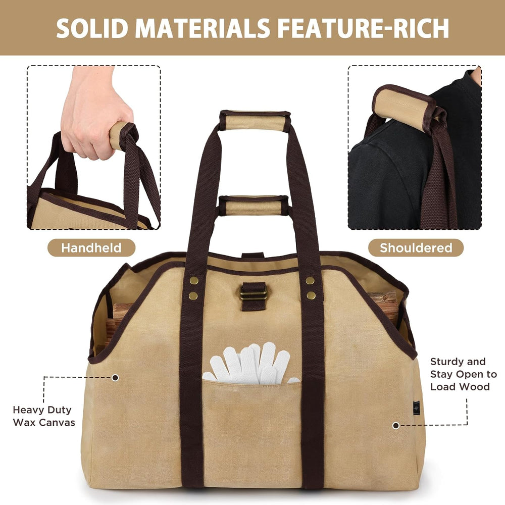 BONTHEE Firewood Carrier Bag Waxed Canvas Waterproof Extra Large Log Carrier ...