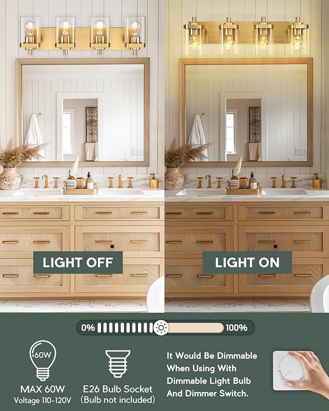 METWET Bathroom Light Fixtures, 4-Light Modern Wall Sconces