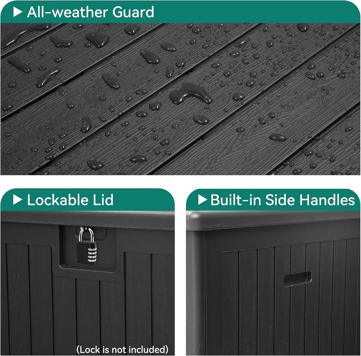 yitahome 180 gallon double-wall deck box with side, close-up detail