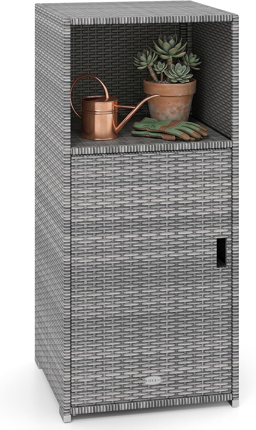 Tangkula Rattan Outdoor Storage Cabinet with 3 Storage Shelves