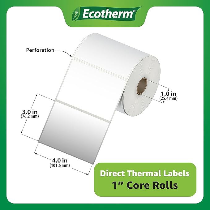 4" x 3" Thermal Labels | 4 Rolls | 2100 Labels | fits Zebra, Offnova Thermal