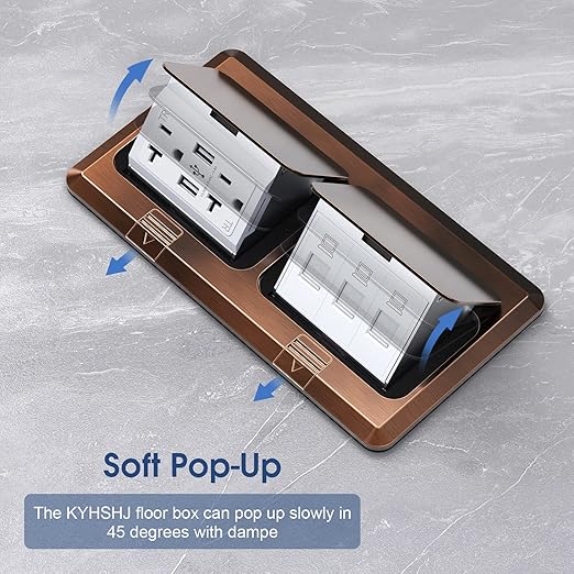 KYHSHJ Dual Pop-Up Floor Electrical Outlet Box Kit，20 Amp Stainless Steel USB