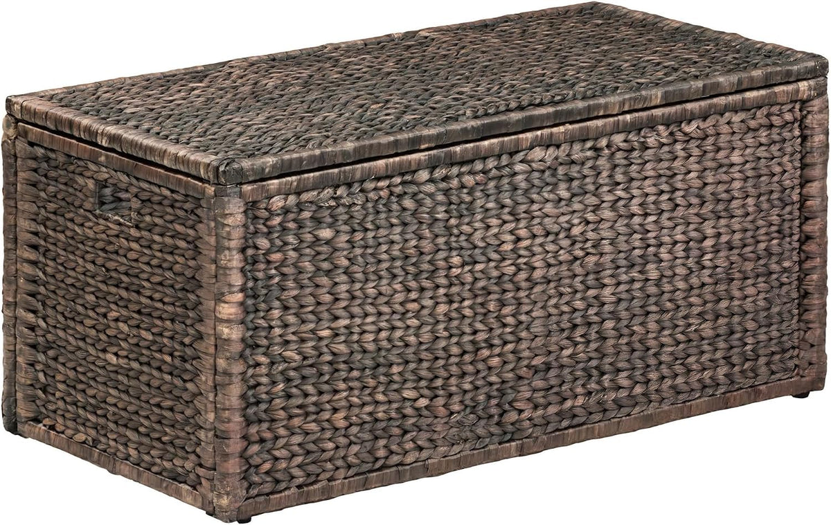 ehemco wicker storage trunk, brown wash, 42x20x18.5, side view