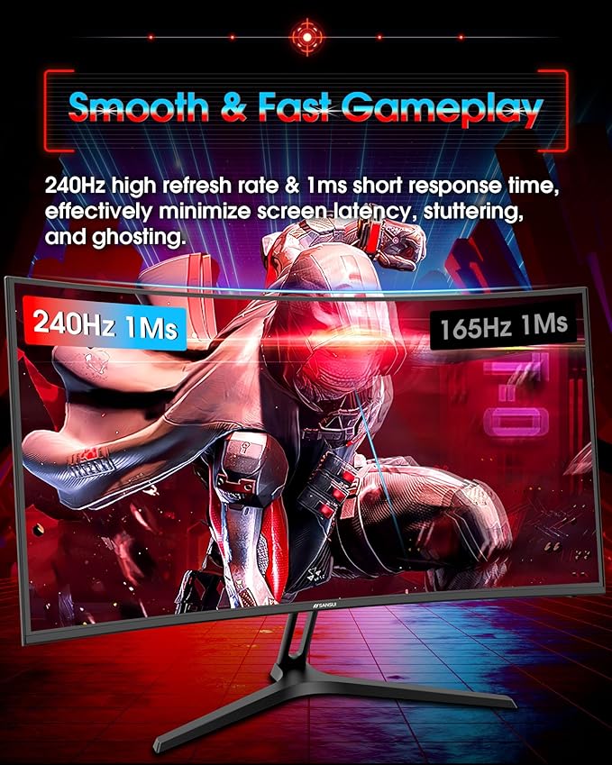 SANSUI 27 Inch Curved 240Hz Gaming Monitor FHD 1080P, 1500R Curve Computer