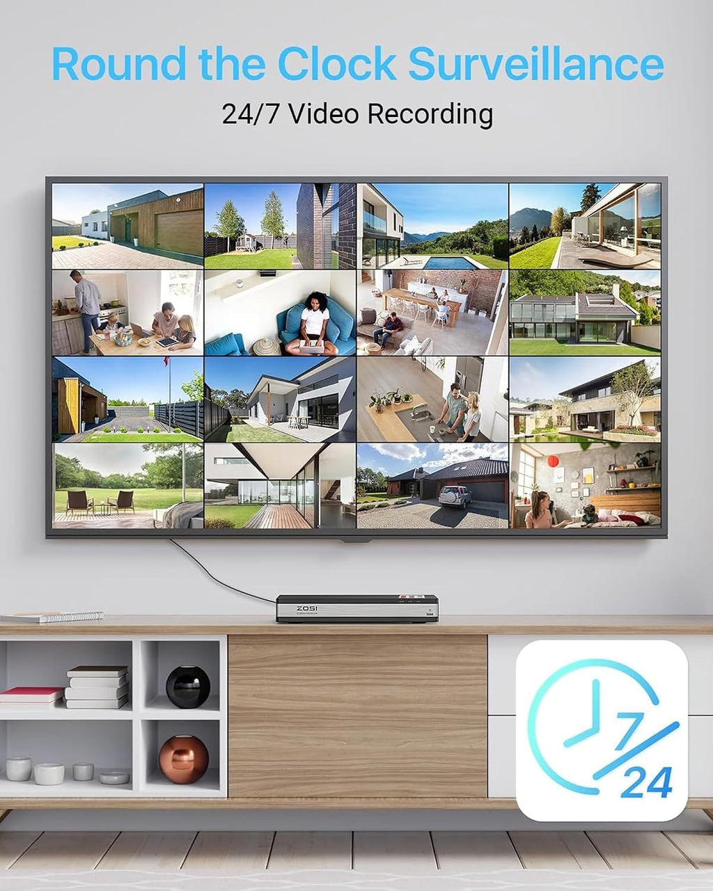 zosi 16ch 4k poe security system, 16pcs 5mp, side view