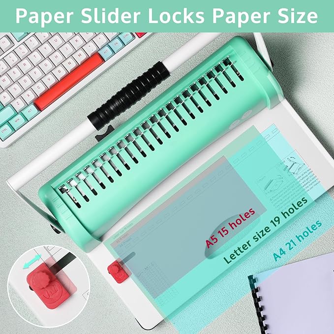 OFFNOVA Binding Machine, 21-Hole 450 Sheets Paper Comb Binding Machine (100 PCS)