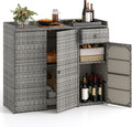 Tangkula Rattan Outdoor Storage Cabinet with 2 Adjustable Shelves