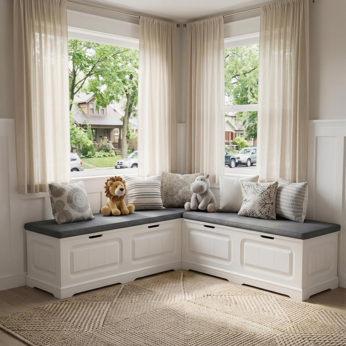 PAKASEPT Breakfast Nook Bench, L Shaped Storage Bench with Cushion