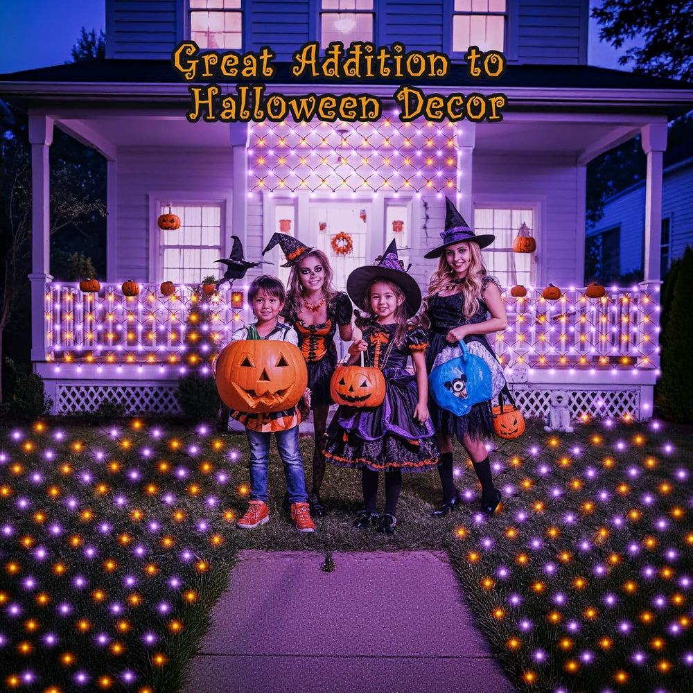 HYH Halloween Net Lights Outdoor 360 LED 12x5 FT Bush Orange Purple Light