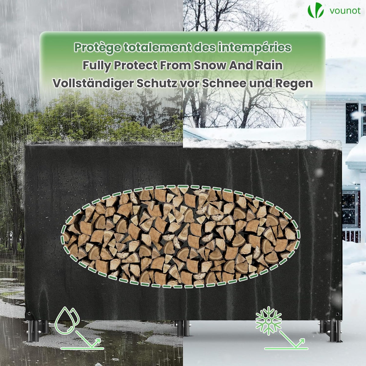 vounot® firewood log rack with waterproof cover, metal, close-up detail