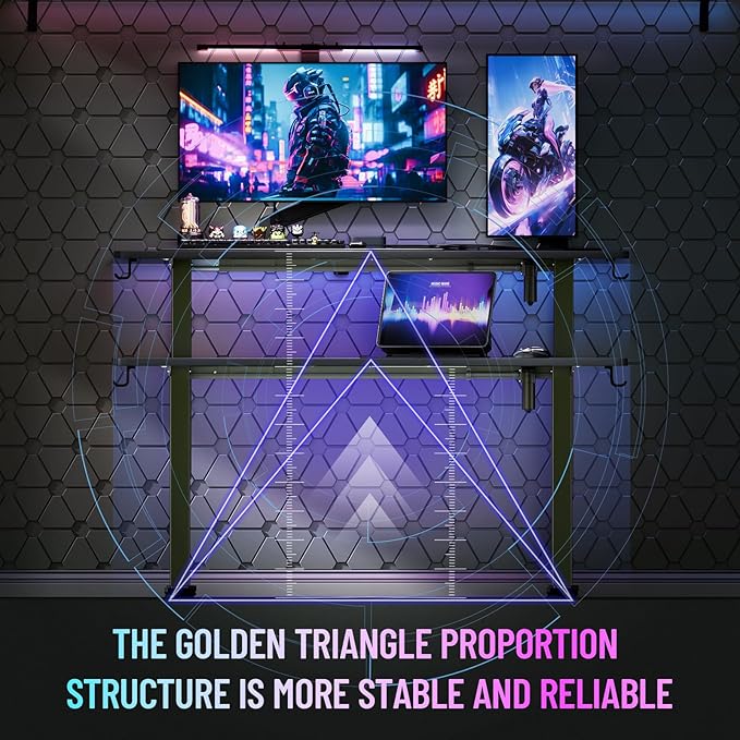 Veken 55 Inch Large Electric Standing Gaming Desk, Heights Adjustable, Sit to