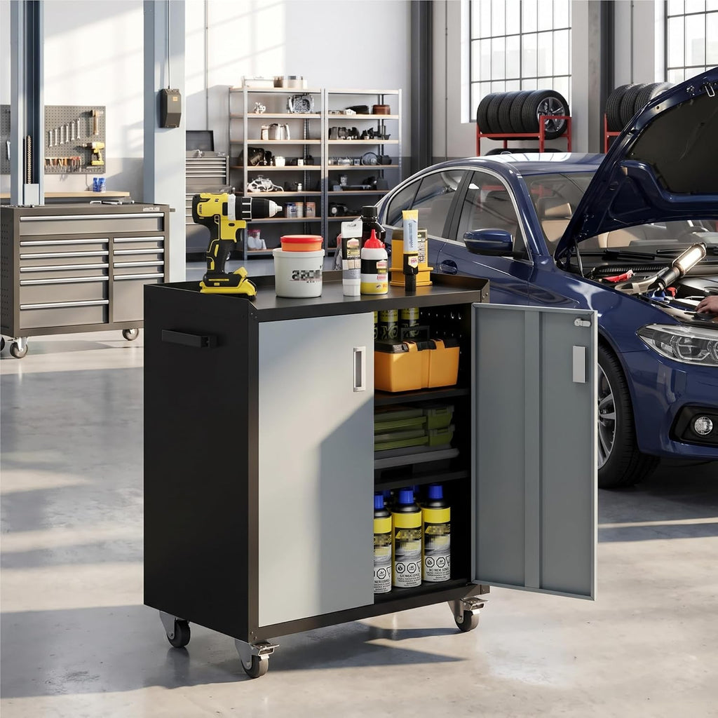 lcaopc metal storage cabinet with wheels - lockable, close-up detail