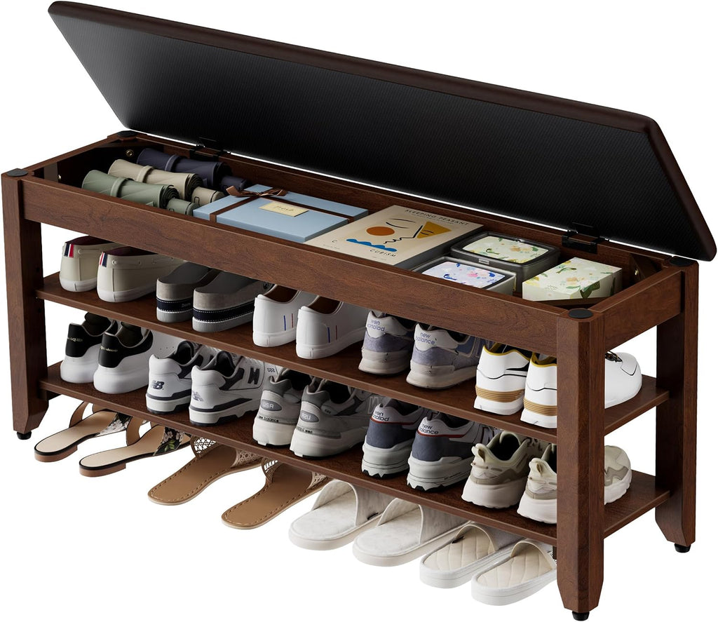 Homleke 39.4" Wide Solid Wood Shoe Rack Bench with Flip-Top Storage