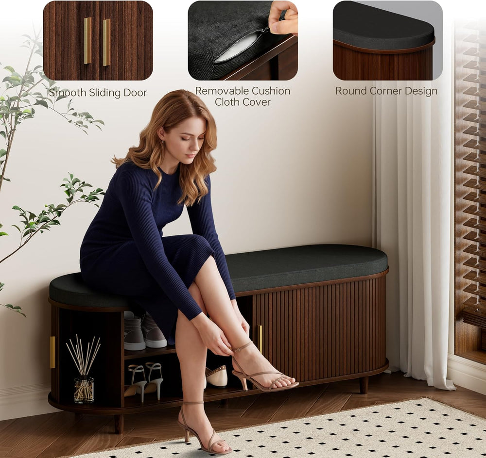 Entryway Bench with Storage: 51.2" Wooden Bedroom Shoe Bench with Thicke...