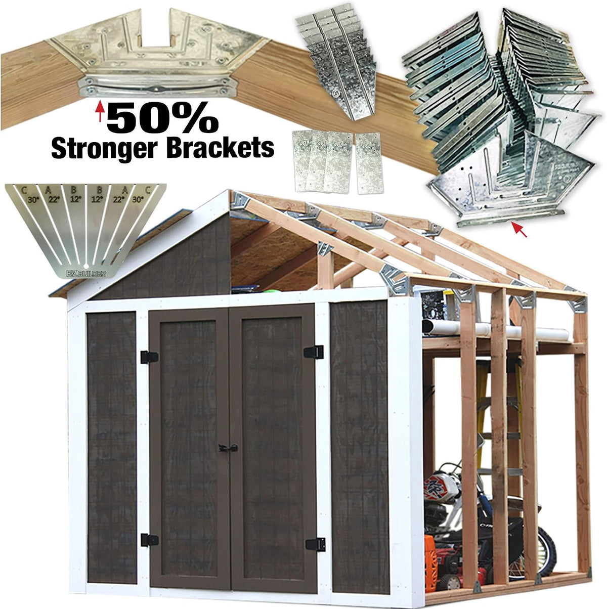 50% structurally stronger truss design easy shed kit shown in use