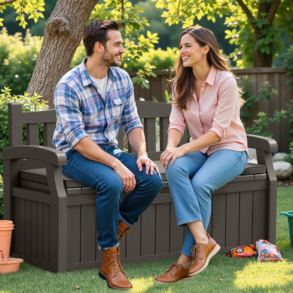 flamaker 80 gallon storage bench with cushion, waterproof on a desk or shelf