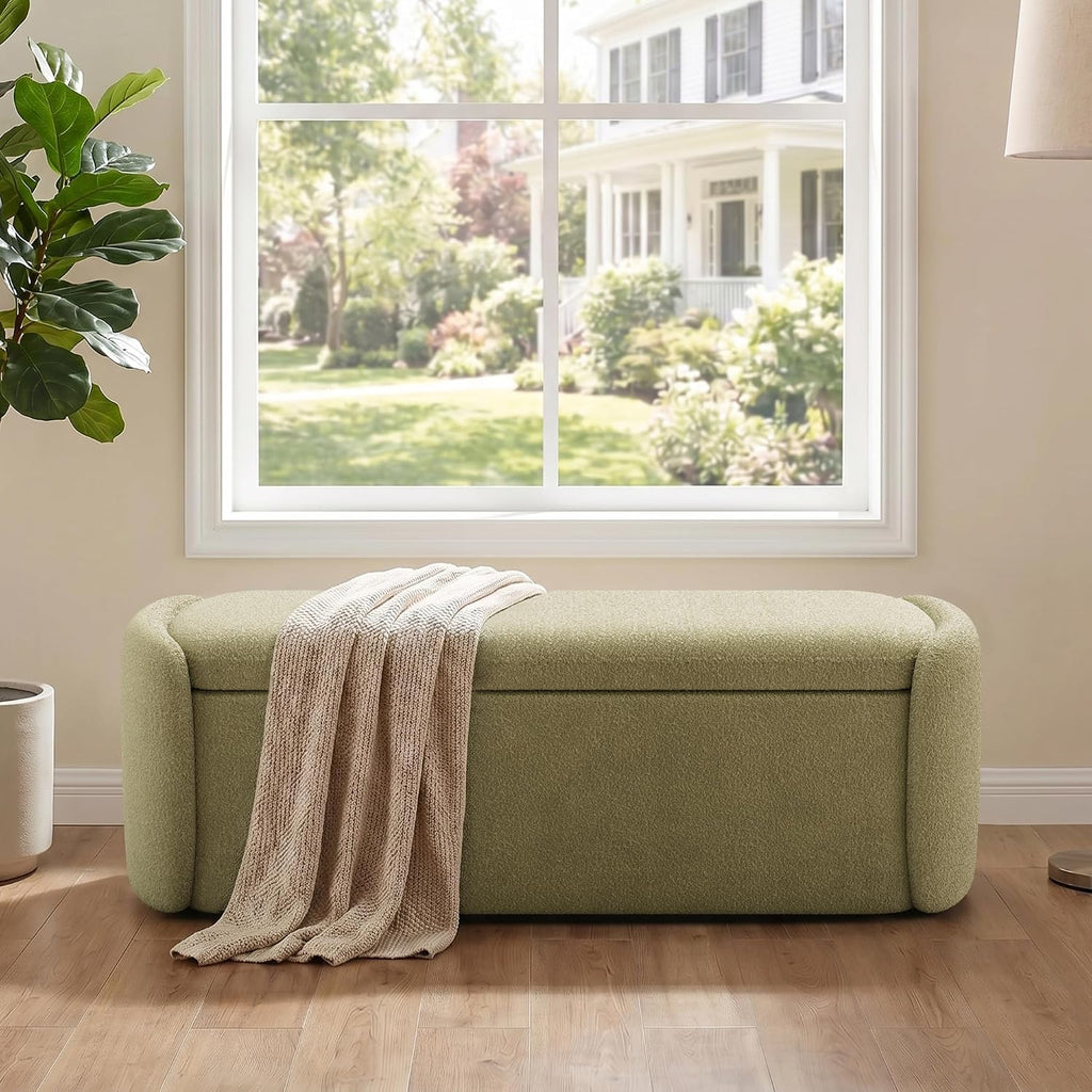vknow storage bench, upholstered storage ottoman bench, light, front angle view