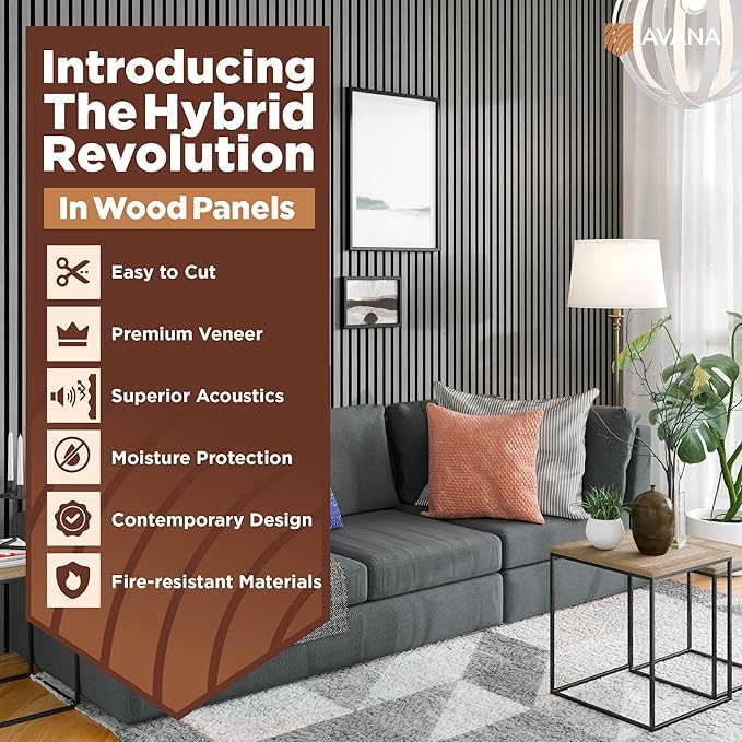 Avana Acoustic Wood Wall Panels – 94.4 x 12.6 Inch Gray Oak Acoustic Panels 2 (2 PCs)
