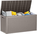110 Gallon Outdoor Storage Box Waterproof, Resin Lockable Deck Box with Lid, Large Capacity Weatherproof Container for Patio Furniture, Side Table and Cushions(Grey, 110 Gallon)