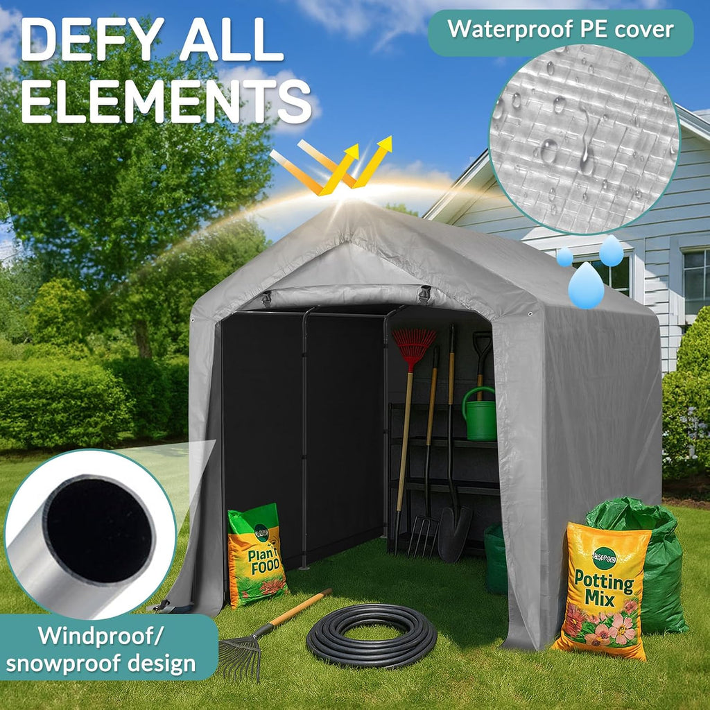 8ft x 8ft storage shed tent, galvanized steel, close-up detail