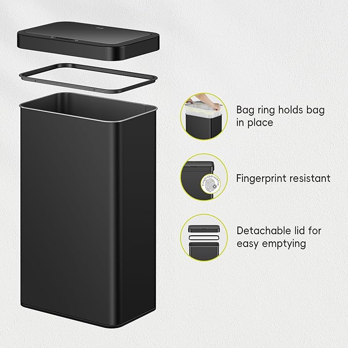 EKO Nova Sensor Trash Can, 21 Gallon/80 Liter Stainless Steel Rectangular