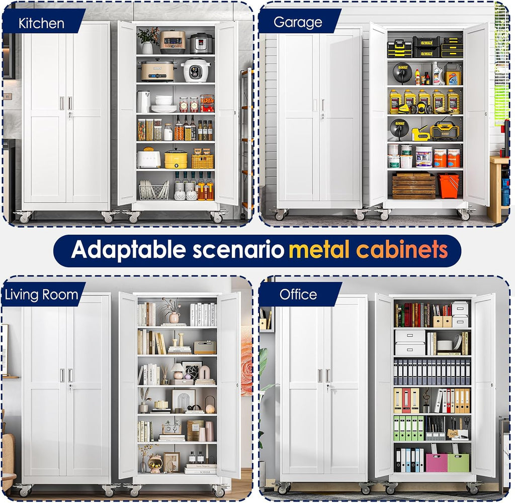 erosoei 75" h metal garage storage cabinet, rolling, package contents