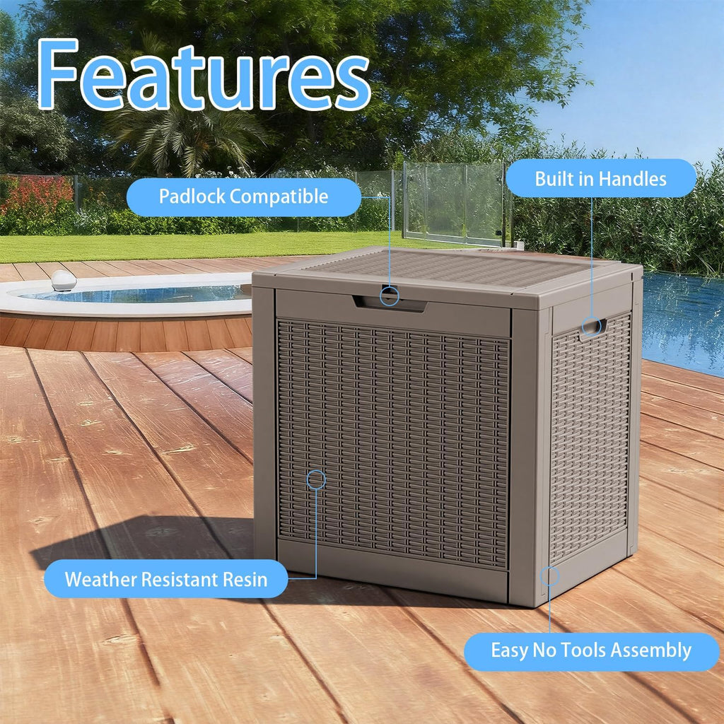 easyup 36 gallon outdoor storage box, outdoor deck, side view