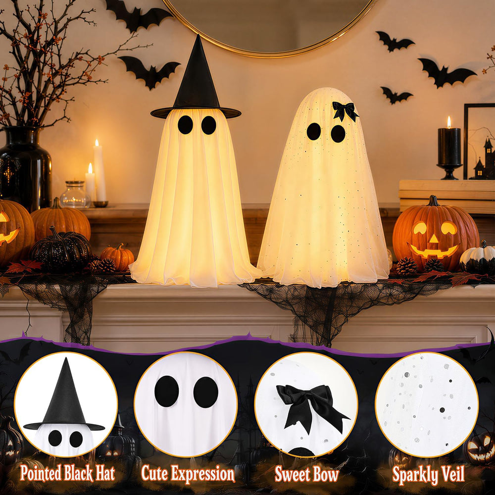 2 Pack Halloween Decorations Indoor & Outsoor, Spooky Light Up Ghost with...