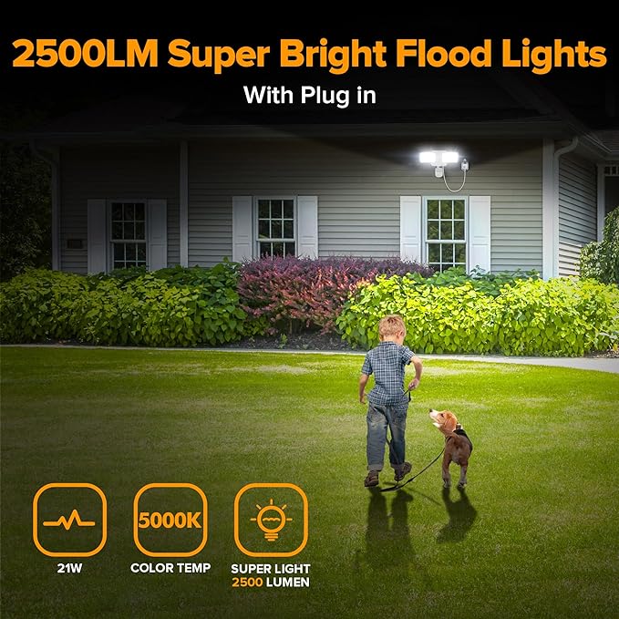 LUTEC 21W 2 Pack Plug in Motion Sensor Light Outdoor, Flood Lights Outdoor