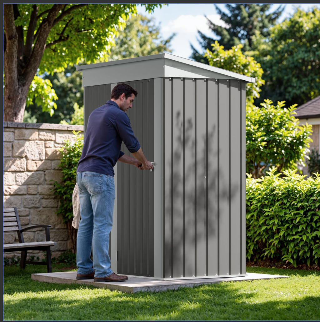 GUNJI 3 x 5 FT Shed Outdoor Storage Shed Metal Garden Shed with Lockable Door Outside Waterproof Tool Shed for Backyard, Patio, Lawn (Grey)