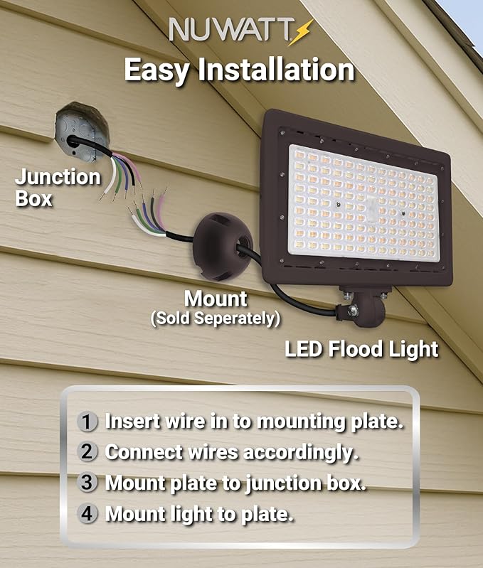 NUWATT 90W LED Flood Light, 3CCT 3000K/4000K/5000K Selectable, IP65 Waterproof