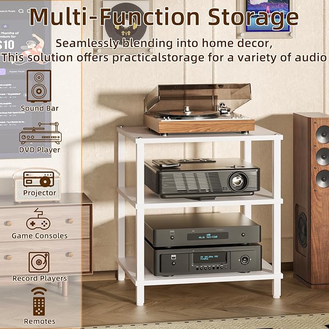 3-Tier AV Media Player Stand, Modern Stereo Cabine, Game Console Shelf
