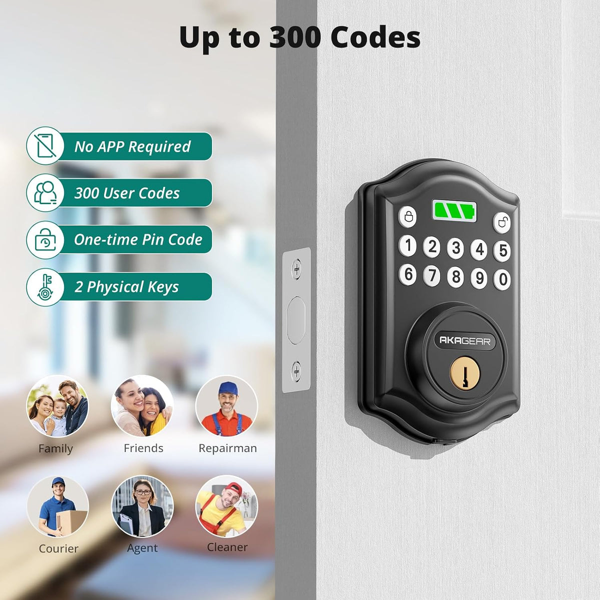 akagear keyless entry door lock, keypad deadbolt, matte shown in use
