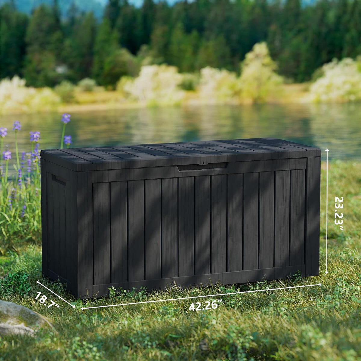 80 gallon deck boxes outdoor waterproof, outdoor storage showing dimensions