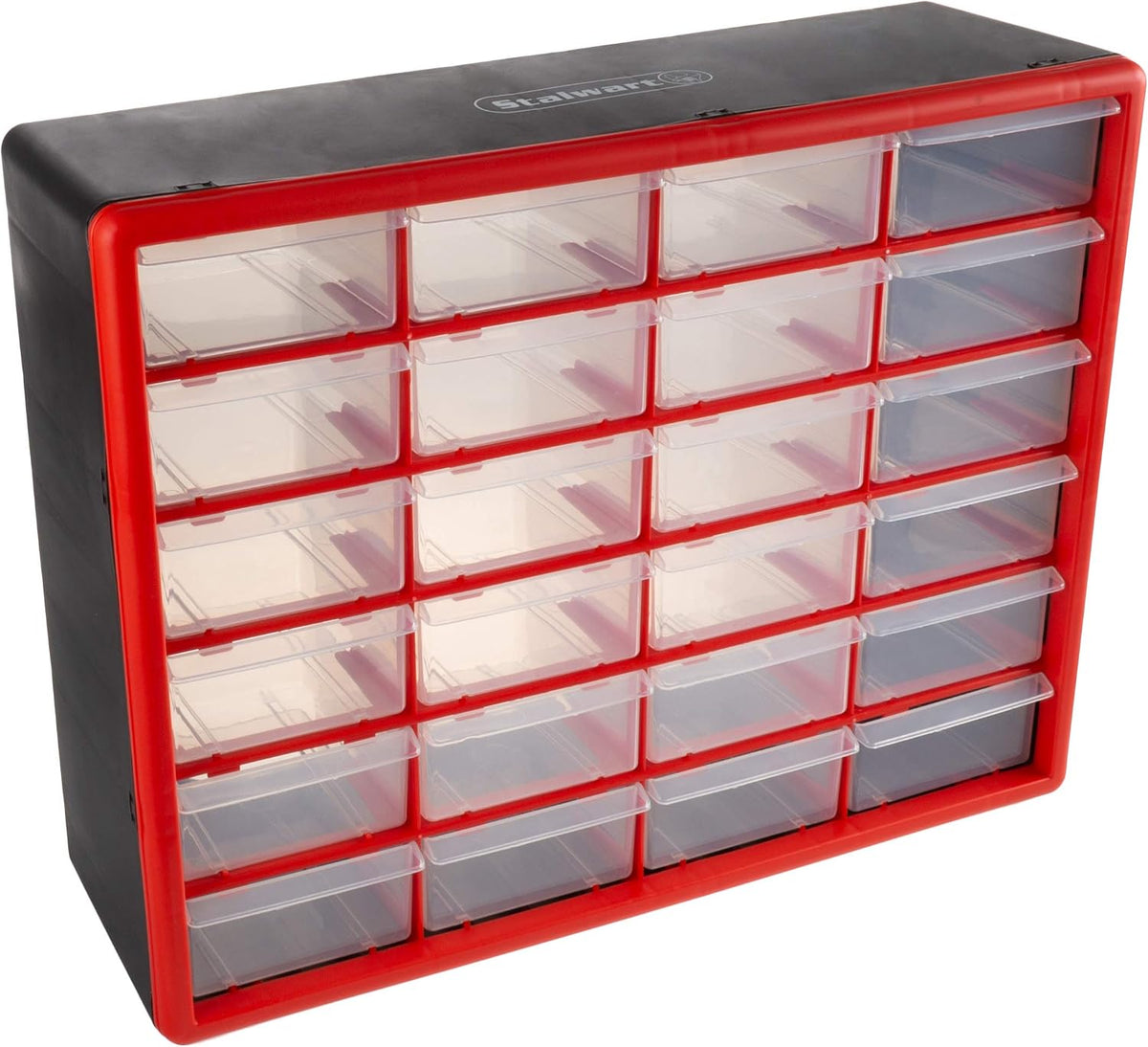 Stalwart Plastic 24 Drawer Organizer Compartment Parts Storage Cabinet, Red