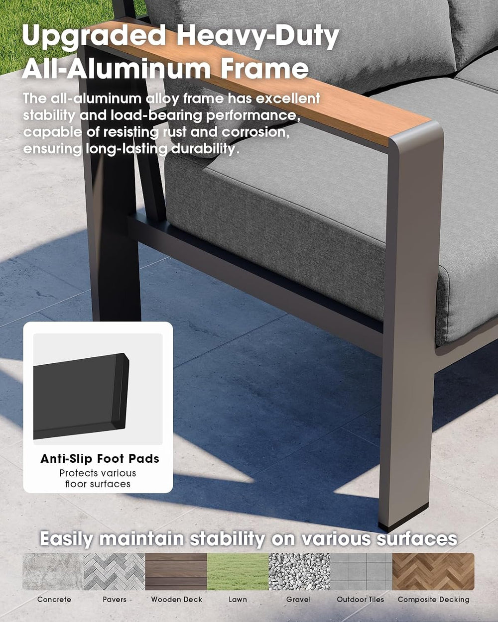 Aluminum Outdoor Patio Furniture Set 6 Seats, Outdoor Sectional Corner Sofa w...