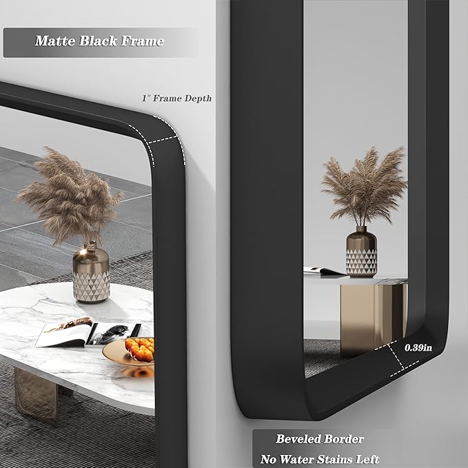 48x36 Black Matte Bathroom Mirror