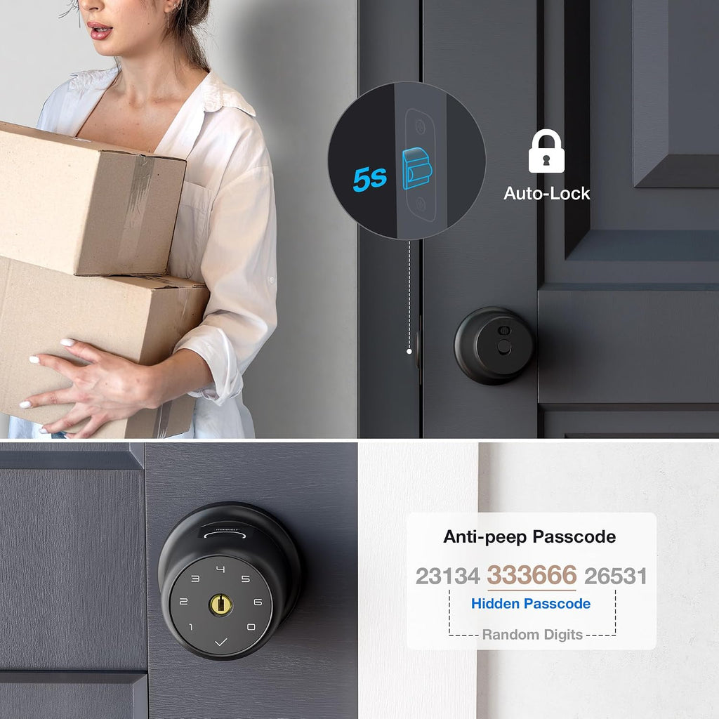 thorbolt g1 fingerprint door knob lock with keypad showing dimensions