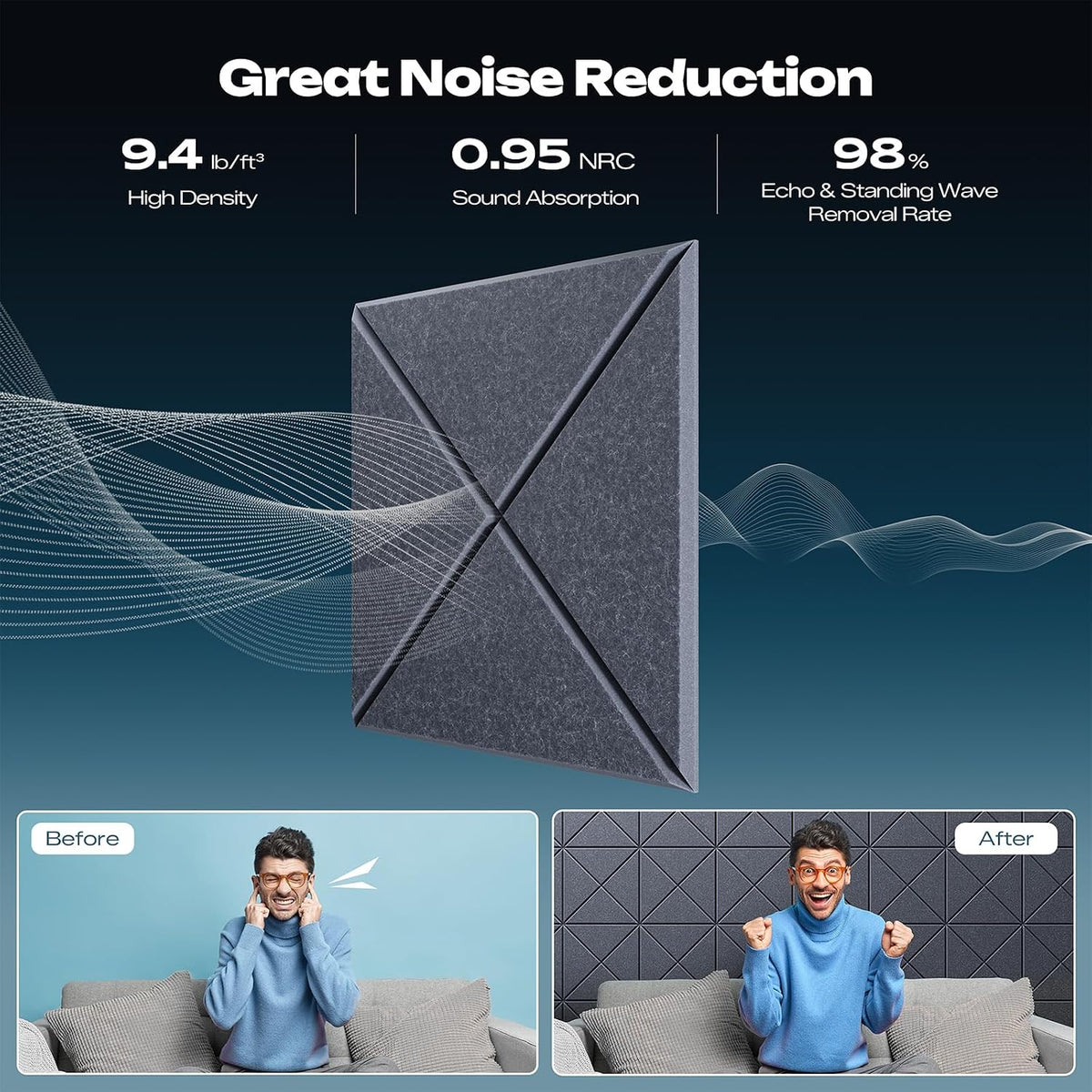 sonicism 22 pack x-lined acoustic panels, close-up detail