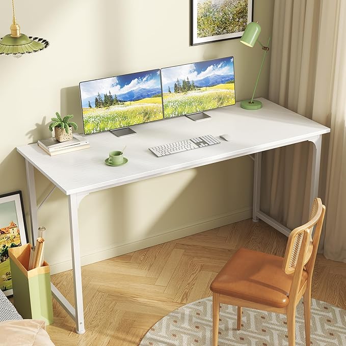 Huuger Computer Desk, 55 Inch Home Office Desk, Gaming Writing Work from Home