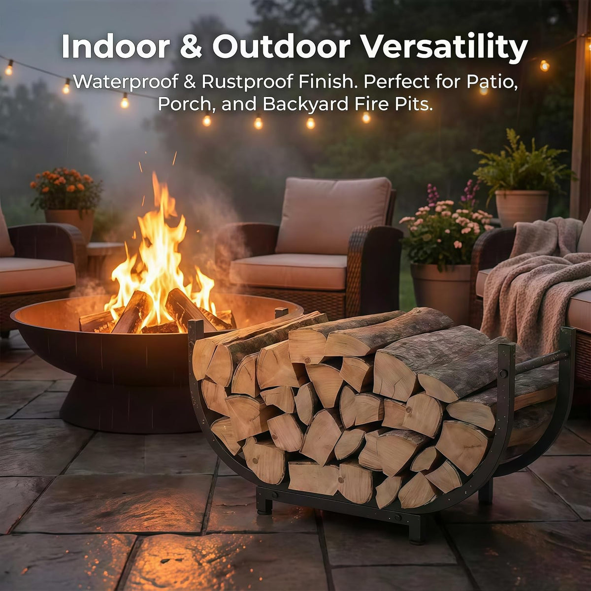 30 inch firewood rack outdoor indoor, heavy duty showing dimensions