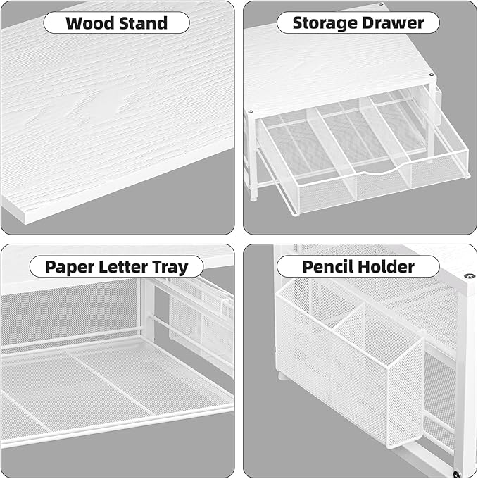 Marbrasse Wood Printer Stand for Desk, 2-Tier Desktop Printer Table for Home