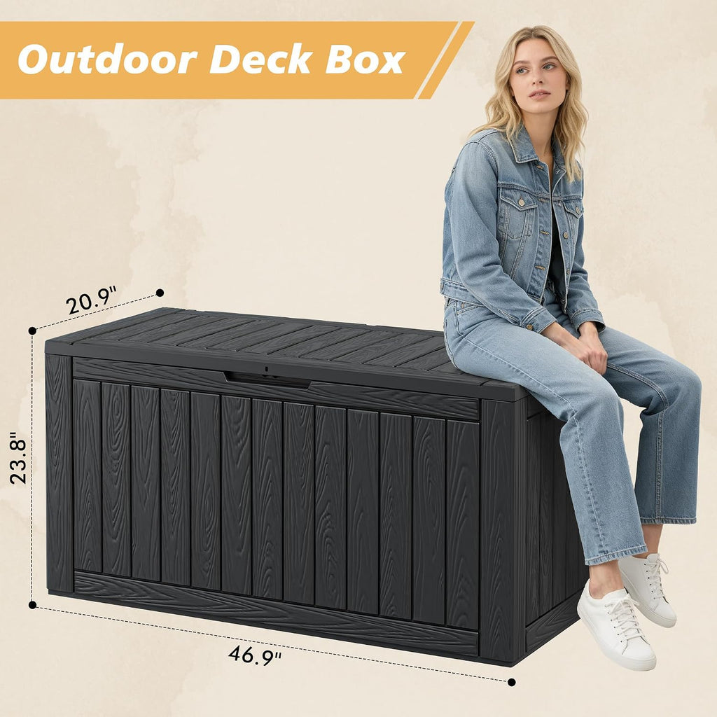 fancyango 110 gallon waterproof deck box, resin outdoor, close-up detail