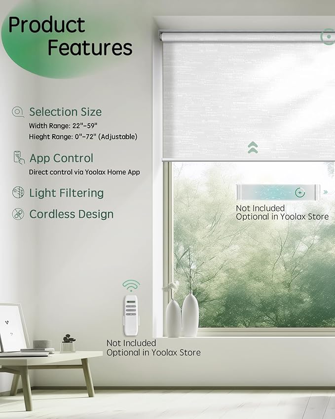 Yoolax Motorized Blinds App Control, Light Filtering Motorized Shades