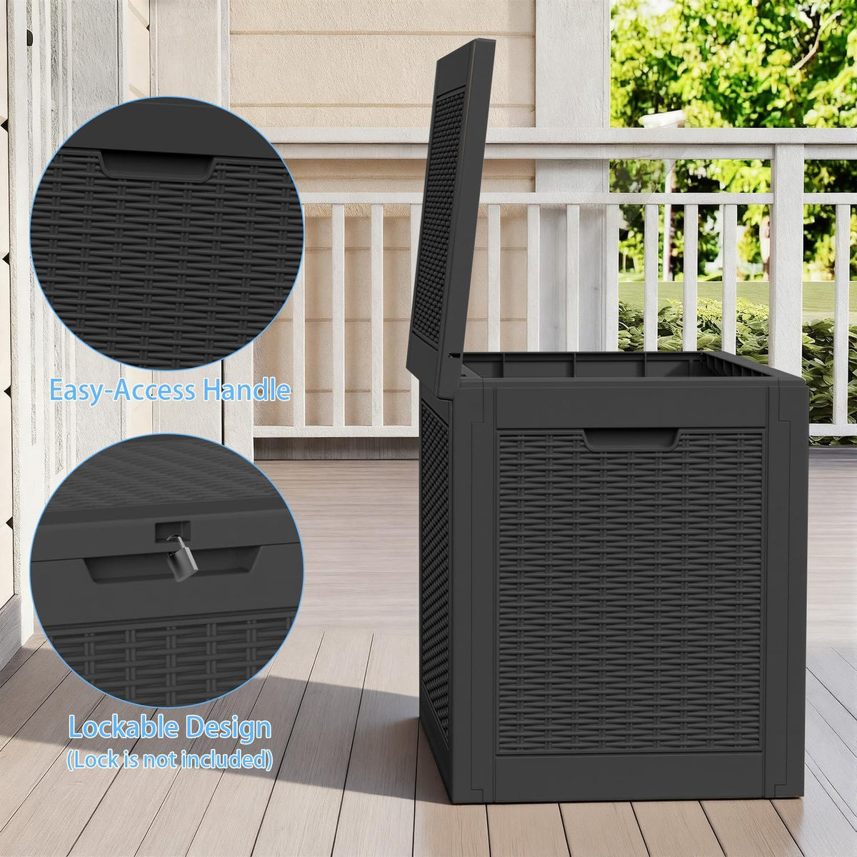 vixzen 36 gallon deck boxes outdoor waterproof, lockable, close-up detail